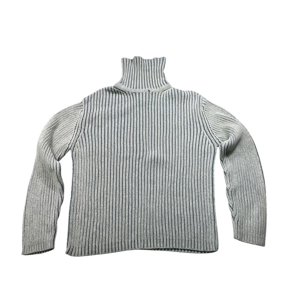 Cabelas Womens Medium Turtleneck Sweater Green Cream Ribbed Knit Cabin Outdoor